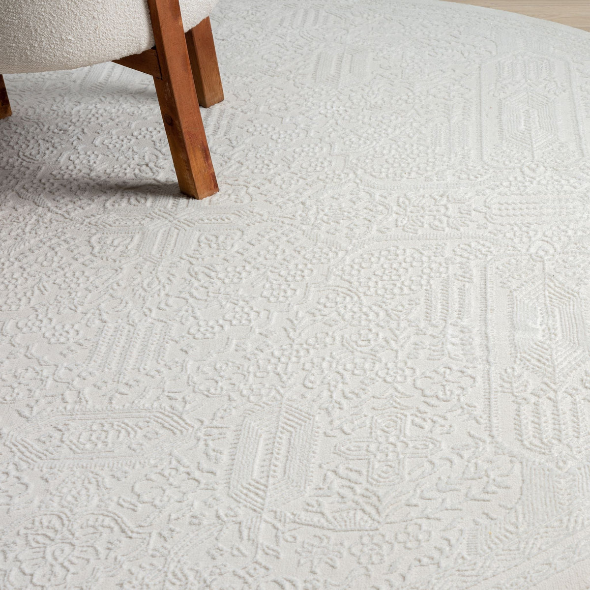 Fable 471 Ivory Abstract, Modern Round Rug