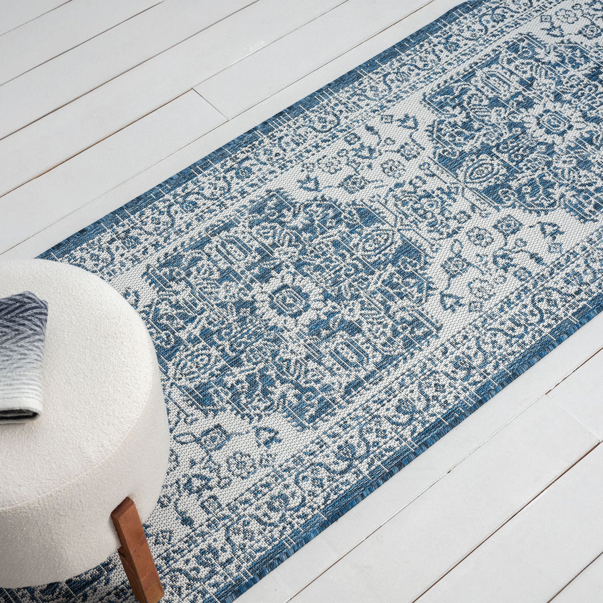 Patio 455 Denim Indoor Outdoor Indoor/Outdoor, Flatweave Hallway Runner