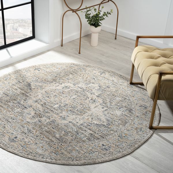 Aubrey 6753 Taupe Abstract, Traditional Round Rug