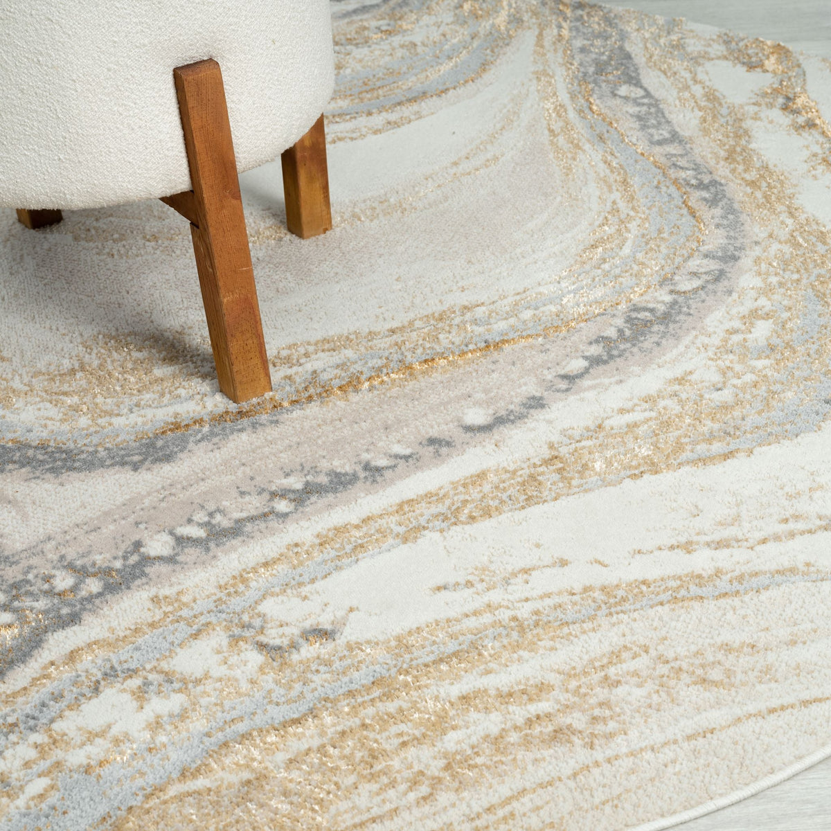 Amber 184 Sand Abstract, Geometric Round Rug