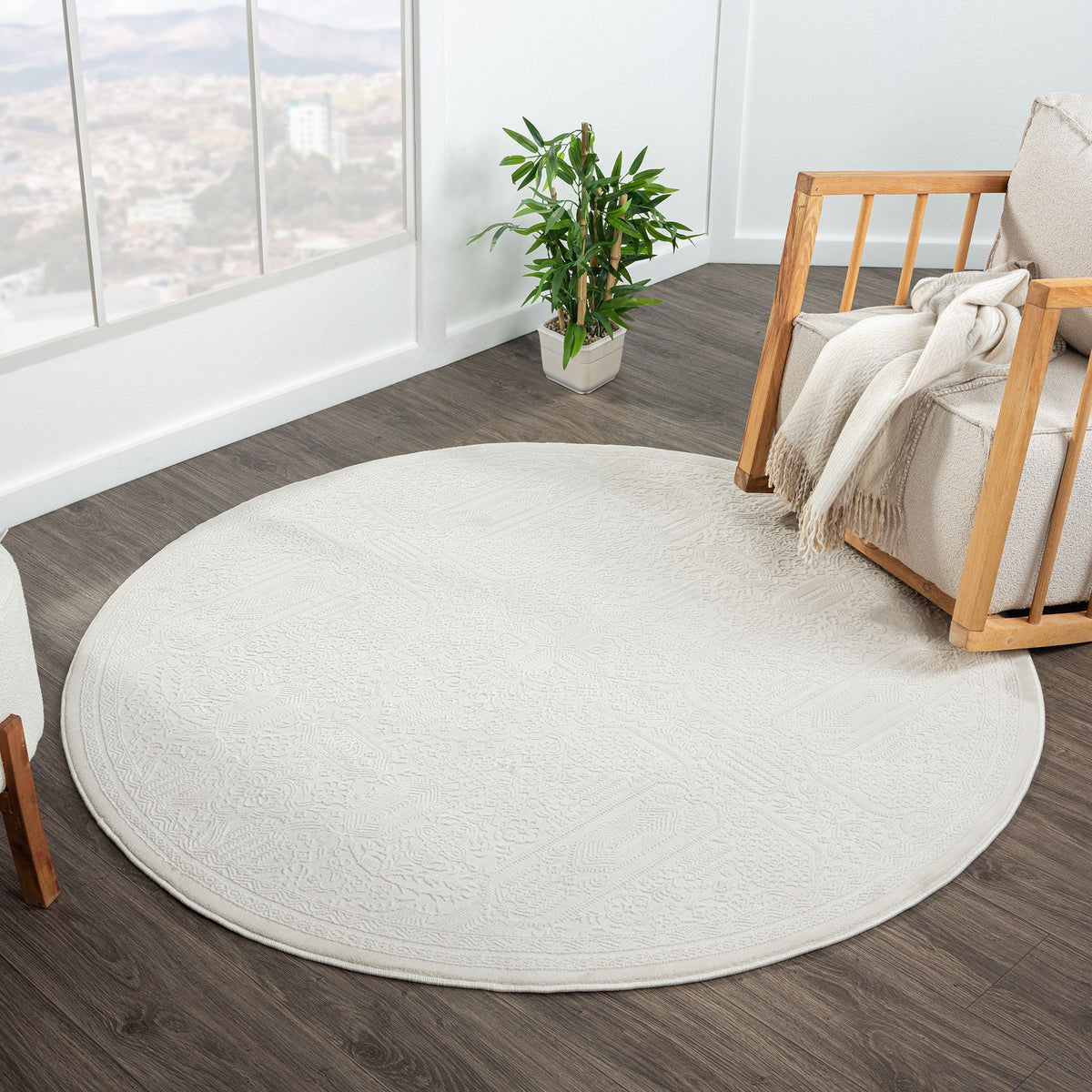 Fable 471 Ivory Abstract, Modern Round Rug