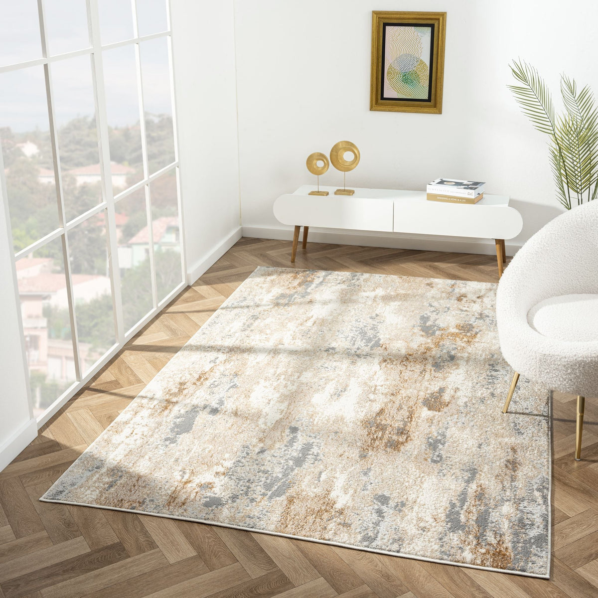 Amber 187 Taupe Abstract, Geometric Rug
