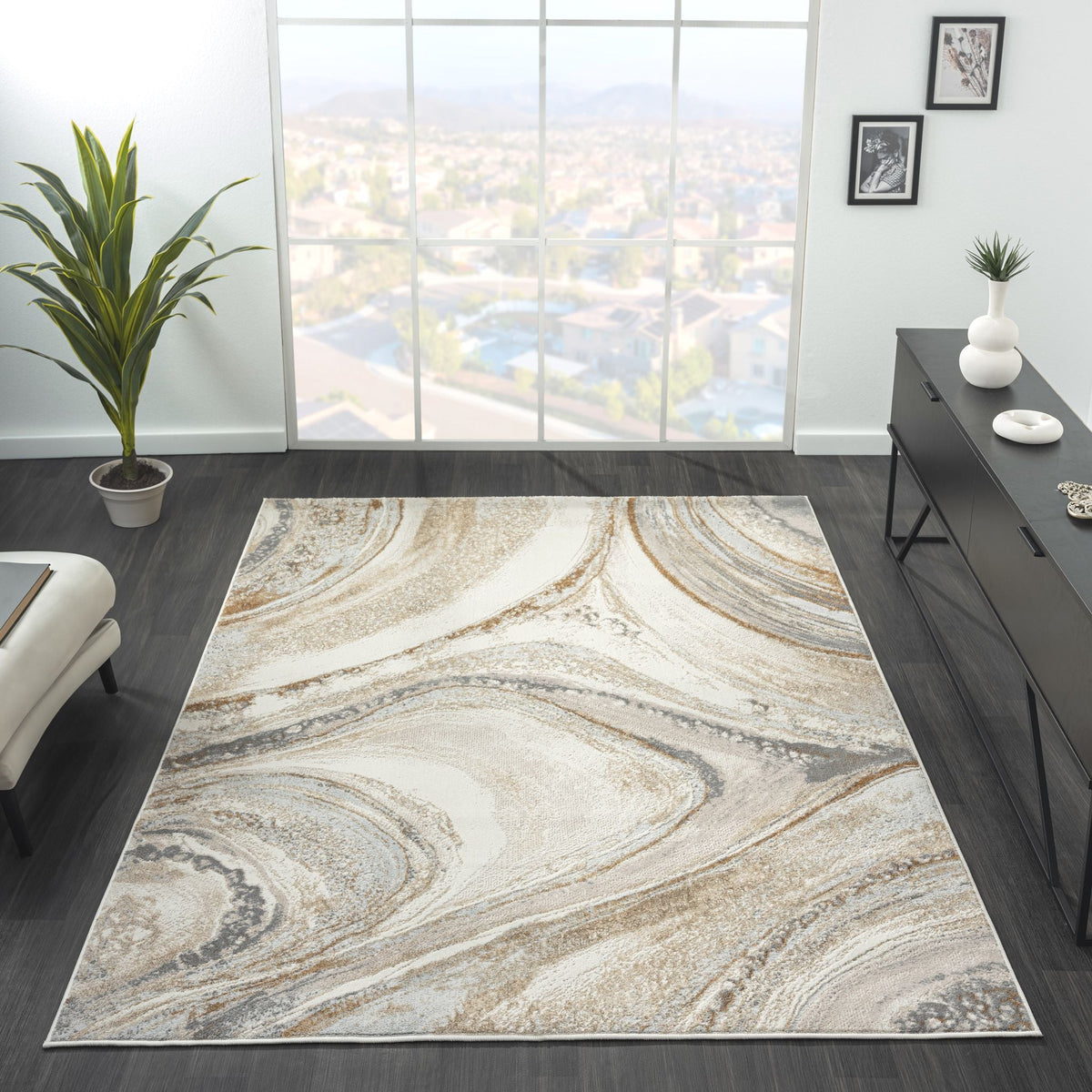 Amber 184 Sand Abstract, Geometric Rug