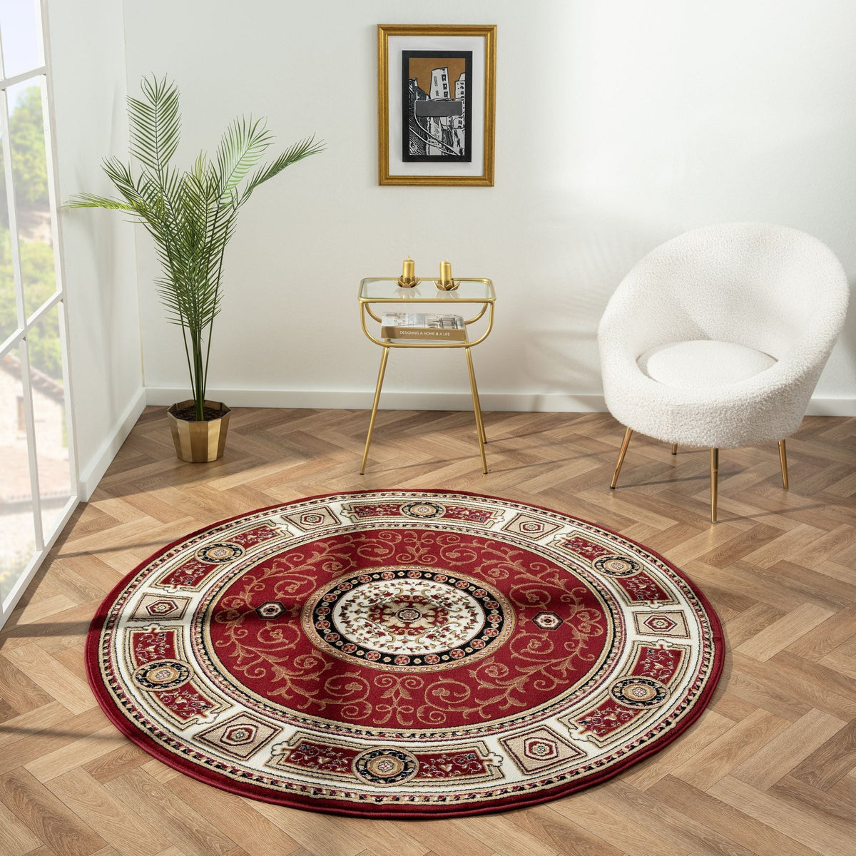 Estate 511 Red Traditional, Classic Round Rug