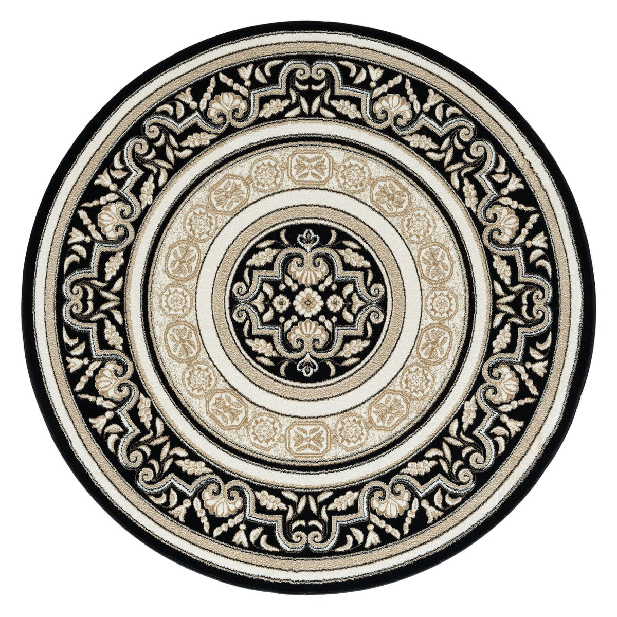 Royal 523 Black Traditional, Classic Round Rug