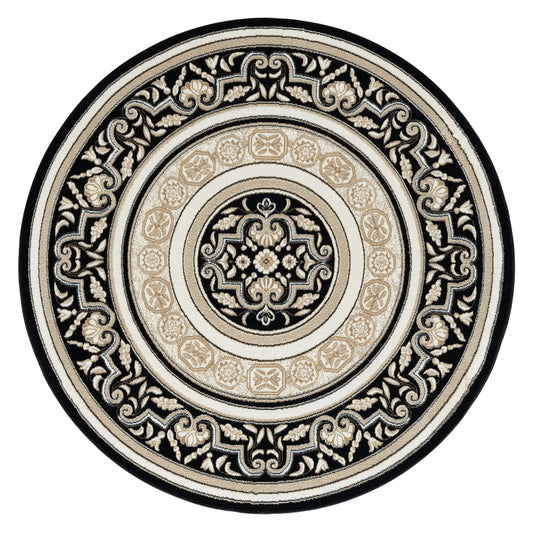 Royal 523 Black Traditional, Classic Round Rug