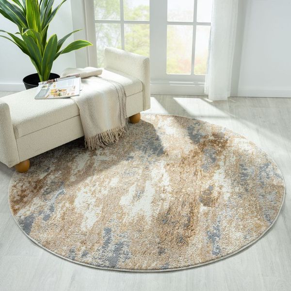 Amber 187 Taupe Abstract, Geometric Round Rug