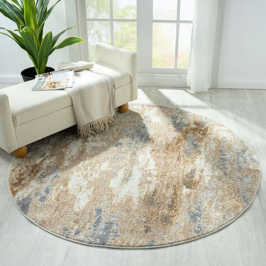 Amber 187 Taupe Abstract, Geometric Round Rug