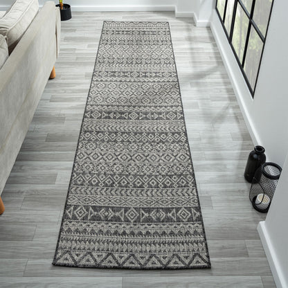 Alfresco 421 Charcoal Indoor Outdoor Indoor/Outdoor, Flatweave Hallway Runner