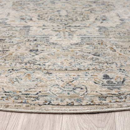 Aubrey 6753 Taupe Abstract, Traditional Round Rug