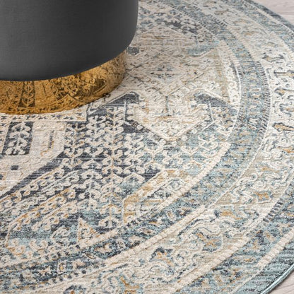 Aubrey 6752 Charcoal Abstract, Traditional Round Rug