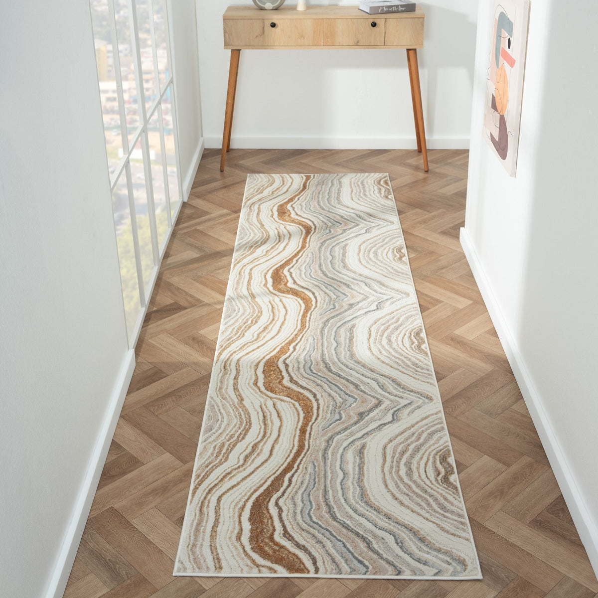 Amber 185 Stone Abstract, Geometric Hallway Runner