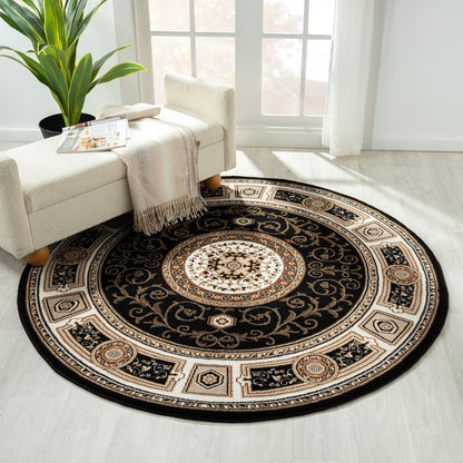 Estate 511 Black Traditional, Classic Round Rug