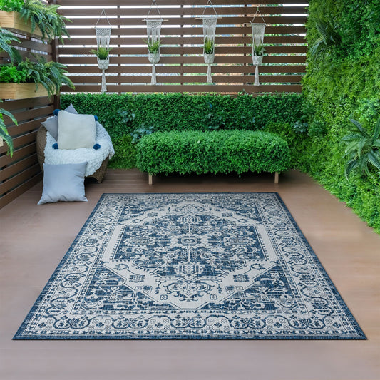 Patio 455 Denim Indoor Outdoor Indoor/Outdoor, Flatweave Rug