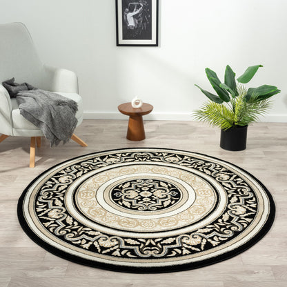 Royal 523 Black Traditional, Classic Round Rug