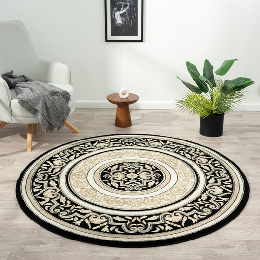 Royal 523 Black Traditional, Classic Round Rug