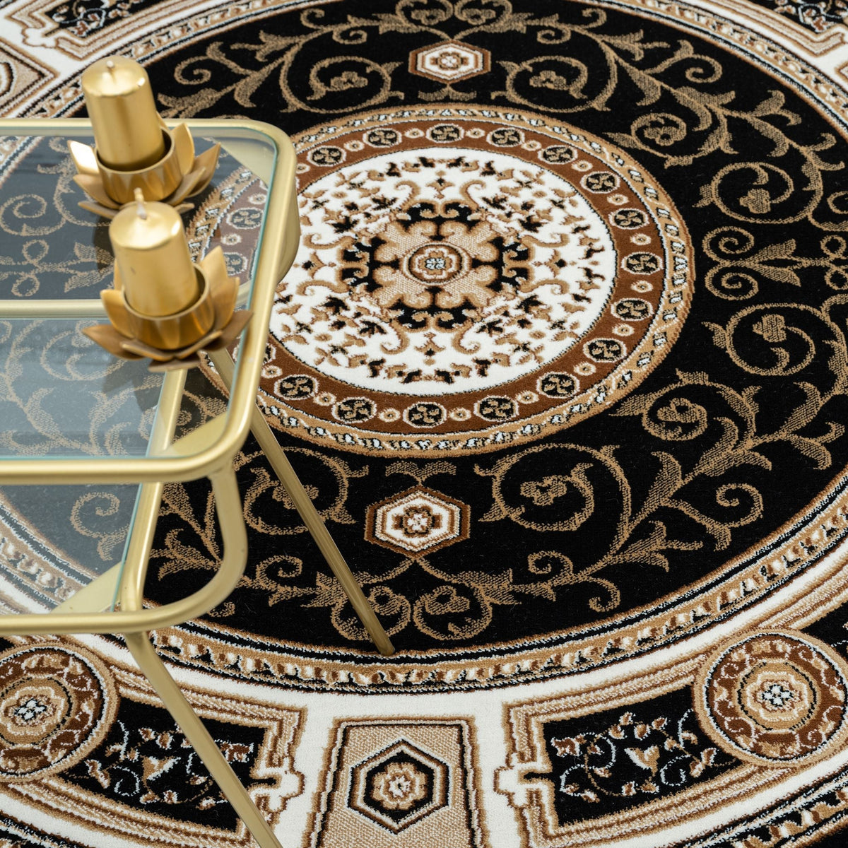 Estate 512 Black Traditional, Classic Round Rug
