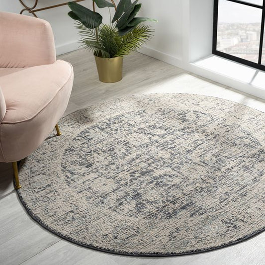 Aubrey 6739 Charcoal Abstract, Traditional Round Rug