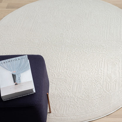 Fable 471 Ivory Abstract, Modern Round Rug
