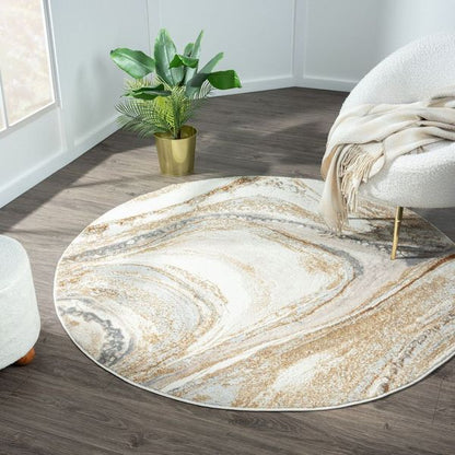 Amber 184 Sand Abstract, Geometric Round Rug