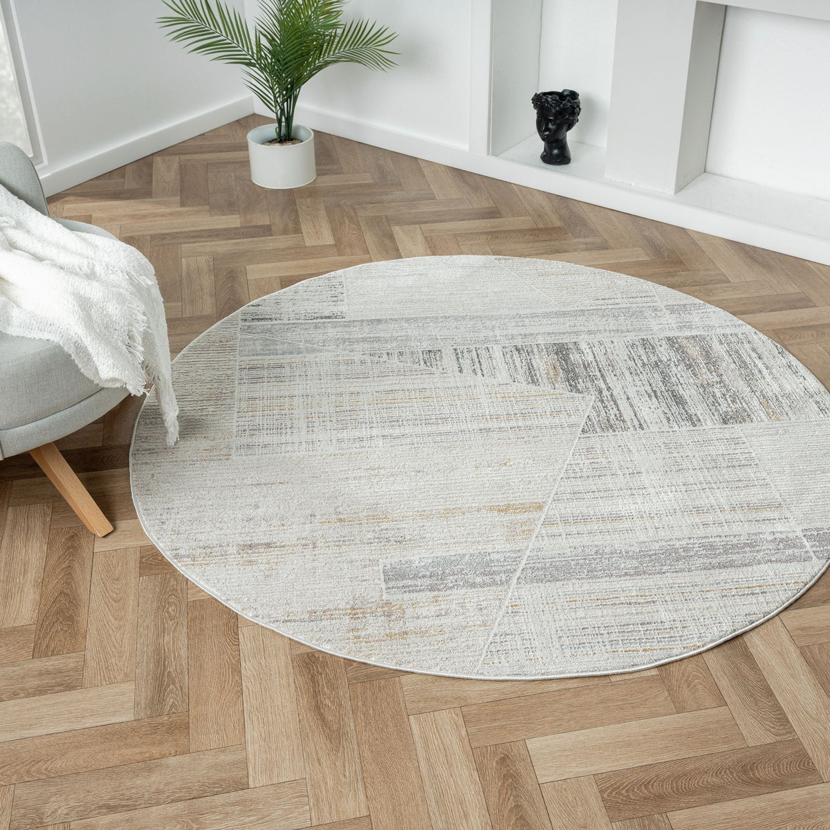 Easton 468 Slate Abstract, Transitional Round Rug