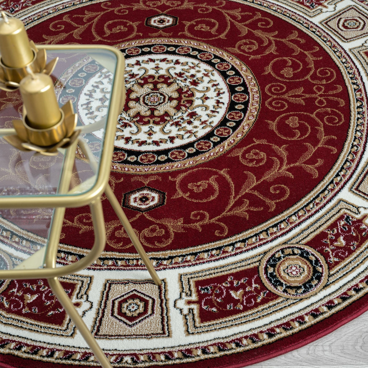 Estate 511 Red Traditional, Classic Round Rug