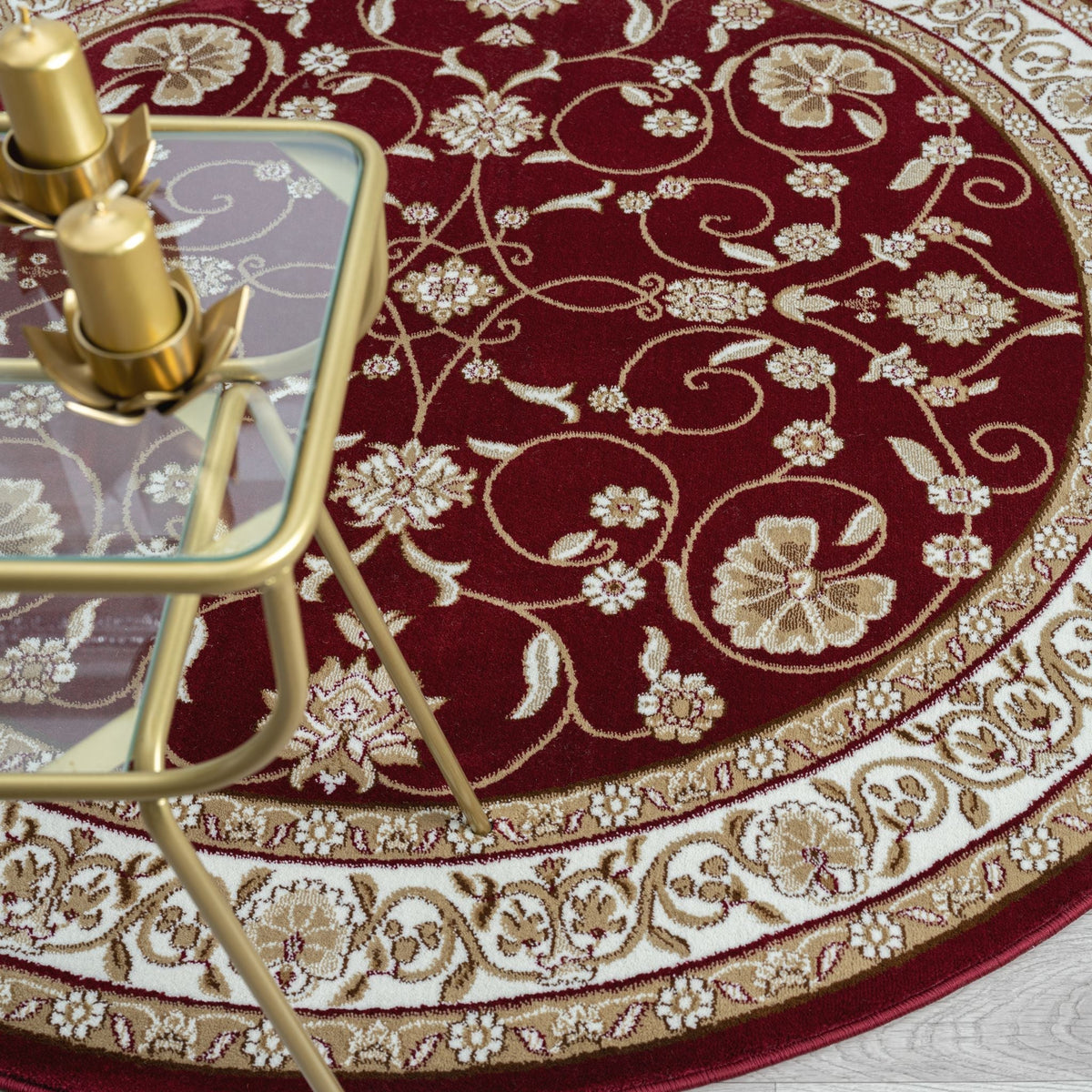 Estate 512 Red Traditional, Classic Round Rug