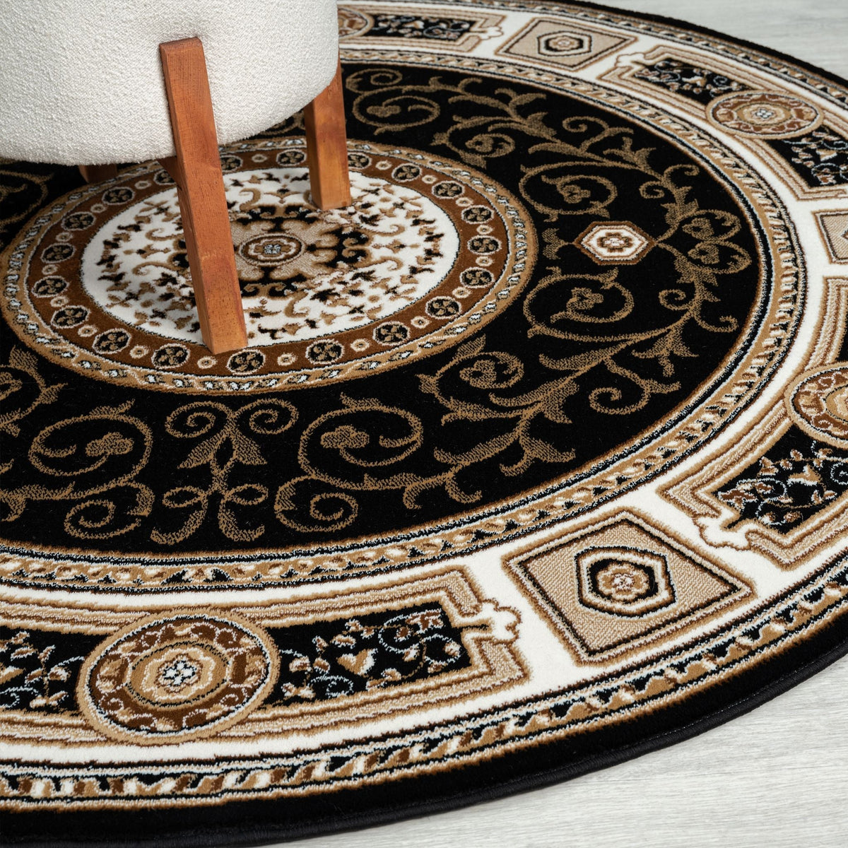 Estate 511 Black Traditional, Classic Round Rug