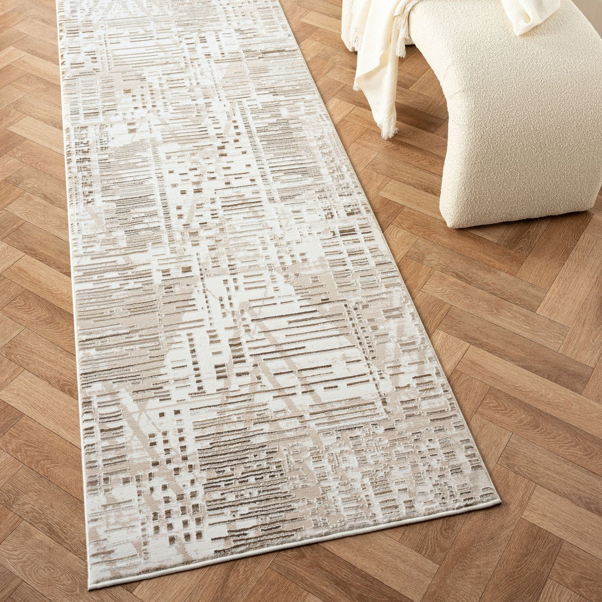 Fable 473 Taupe Abstract, Modern Hallway Runner