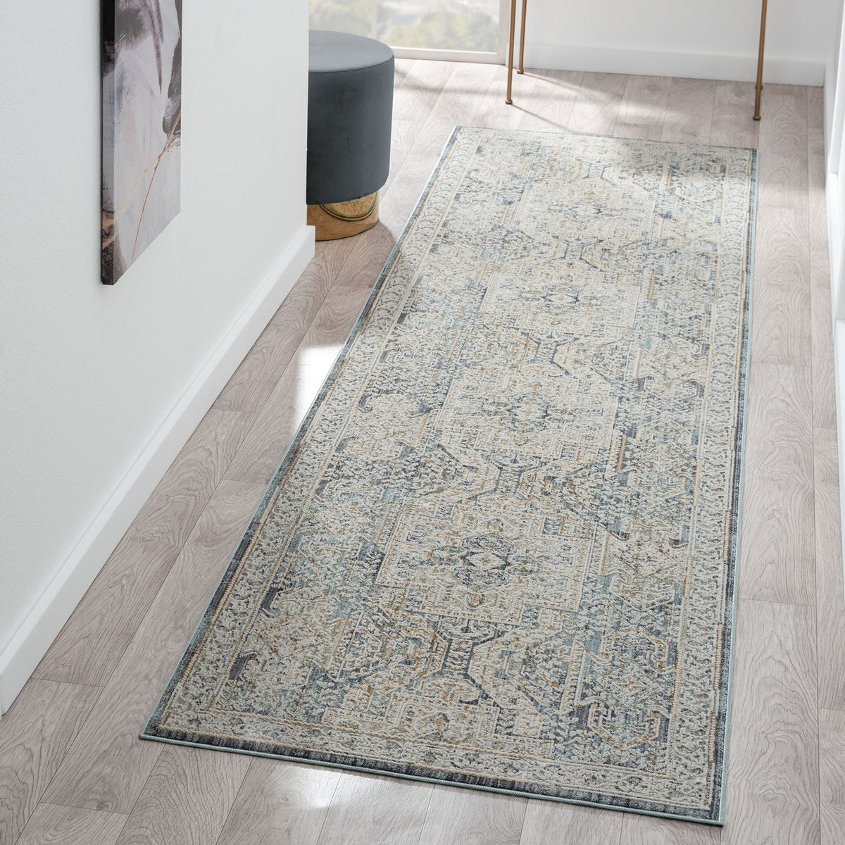 Aubrey 6752 Charcoal Abstract, Traditional Hallway Runner