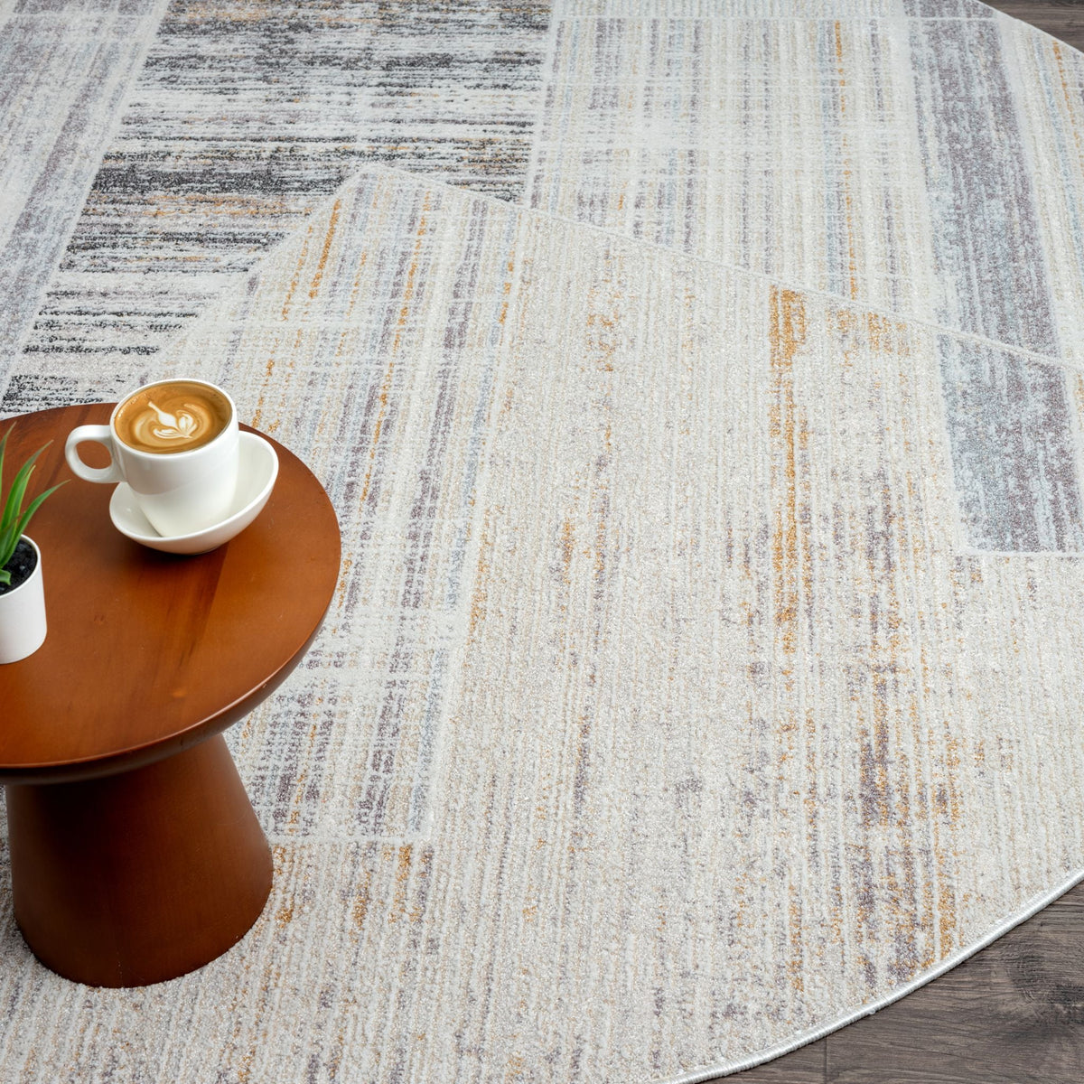 Easton 468 Slate Abstract, Transitional Round Rug