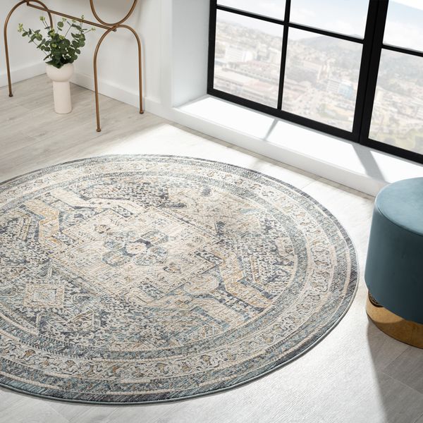 Aubrey 6752 Charcoal Abstract, Traditional Round Rug