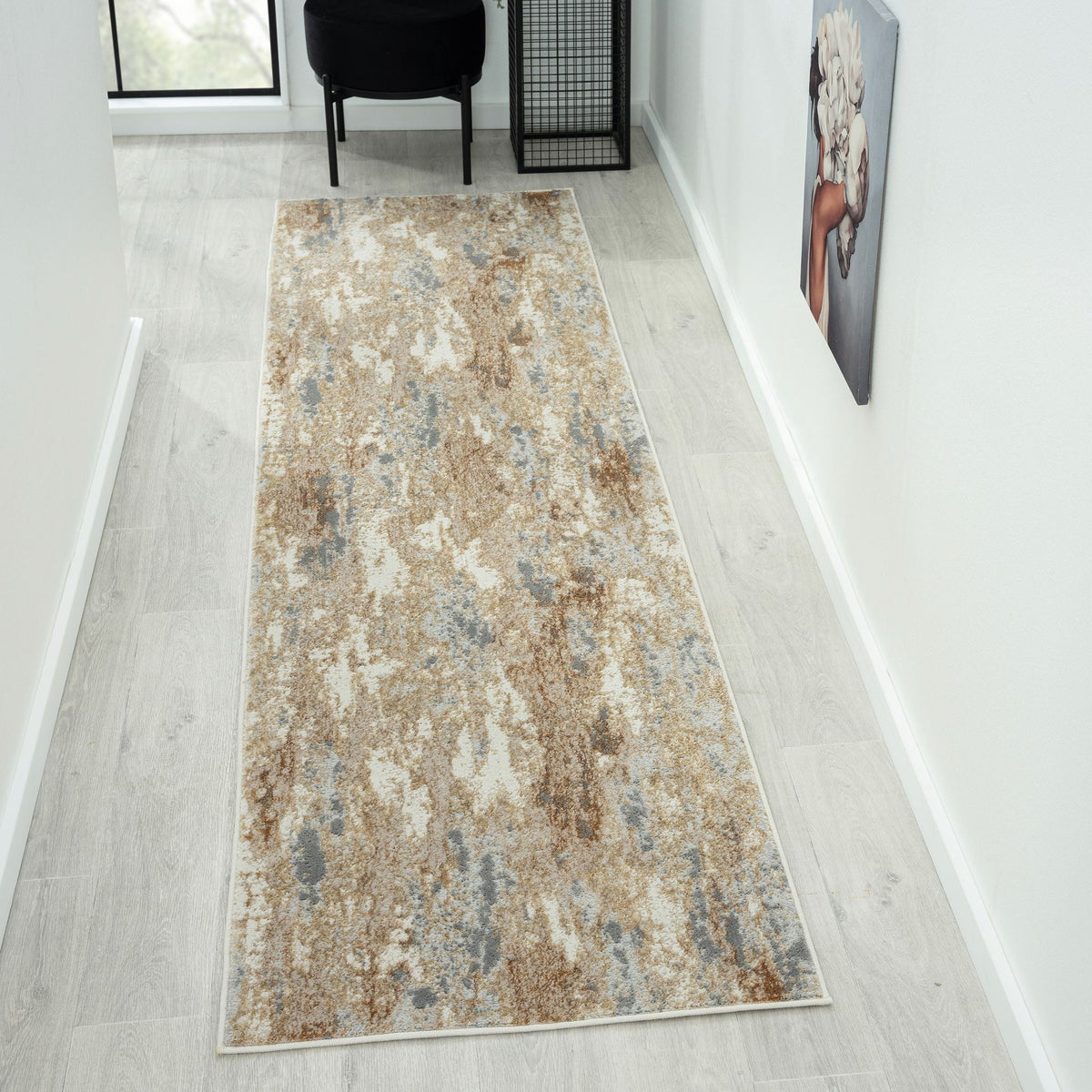 Amber 187 Taupe Abstract, Geometric Hallway Runner