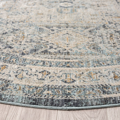 Aubrey 6752 Charcoal Abstract, Traditional Round Rug