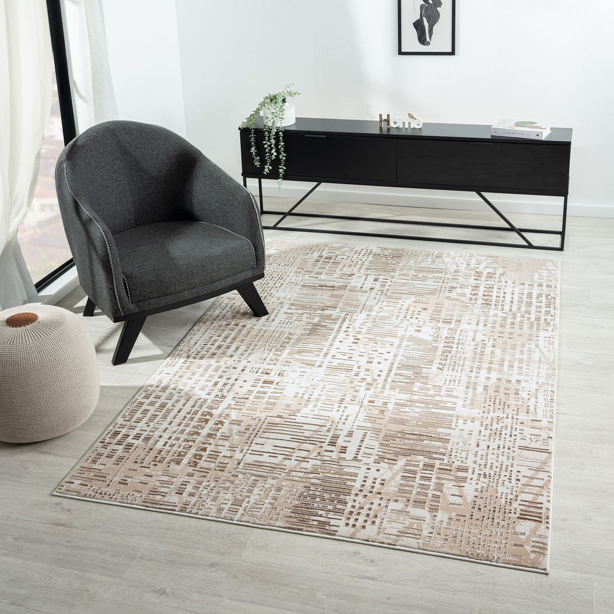 Fable 473 Taupe Abstract, Modern Rug