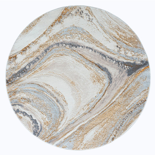 Amber 184 Sand Abstract, Geometric Round Rug