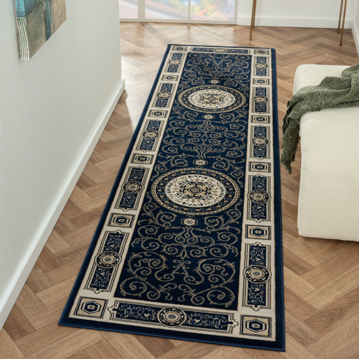 Estate 511 Navy Traditional, Classic Hallway Runner