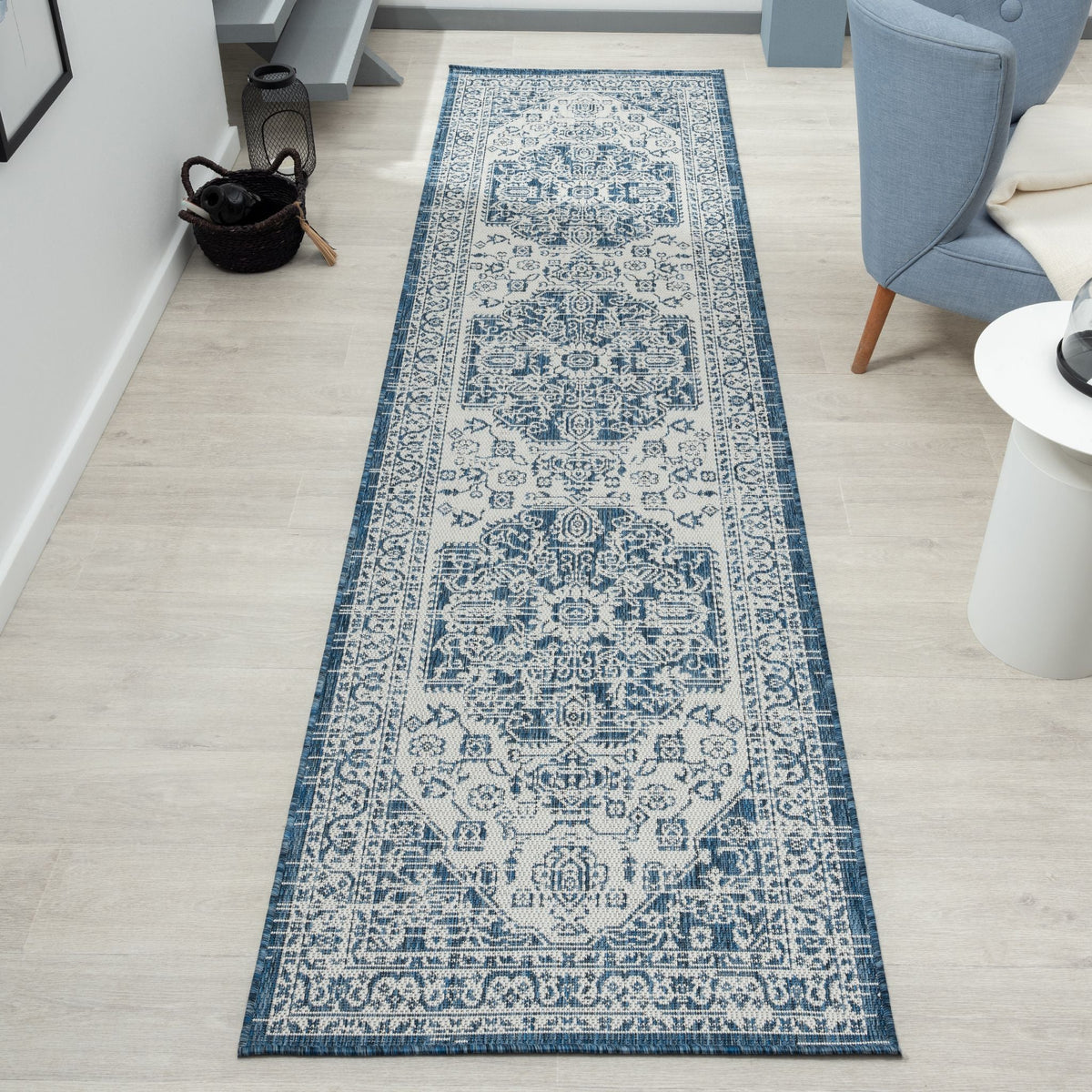Patio 455 Denim Indoor Outdoor Indoor/Outdoor, Flatweave Hallway Runner