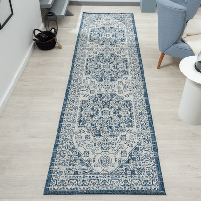 Patio 455 Denim Indoor Outdoor Indoor/Outdoor, Flatweave Hallway Runner
