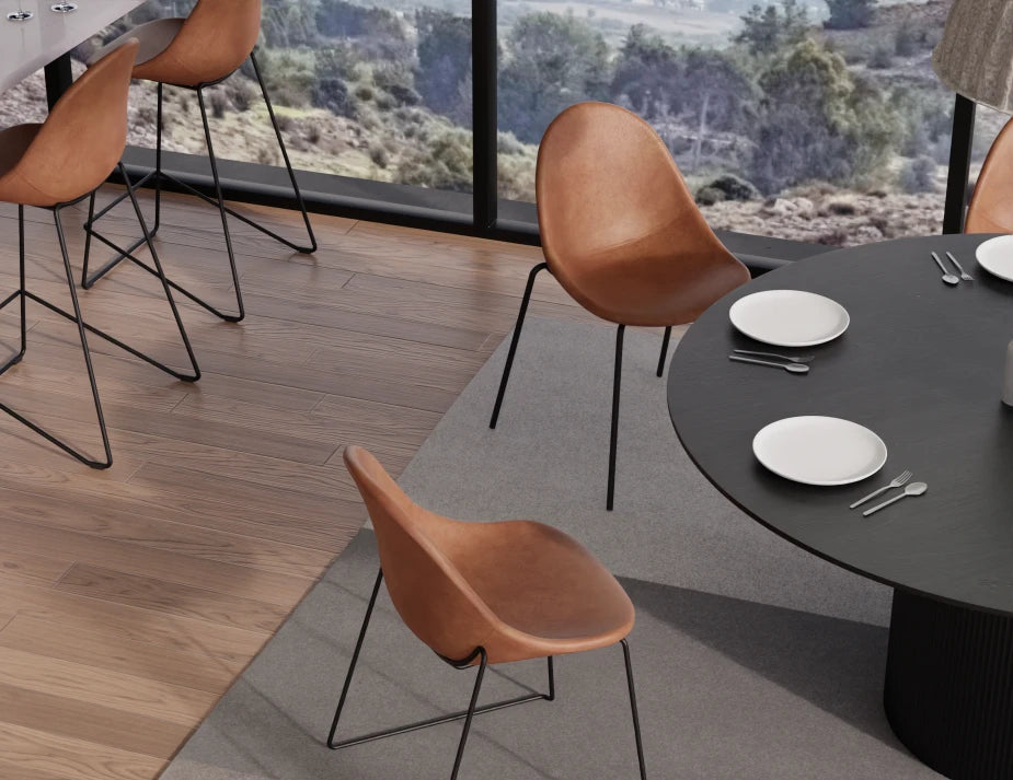 Pebble Stool Brown Upholstered Vintage Seat