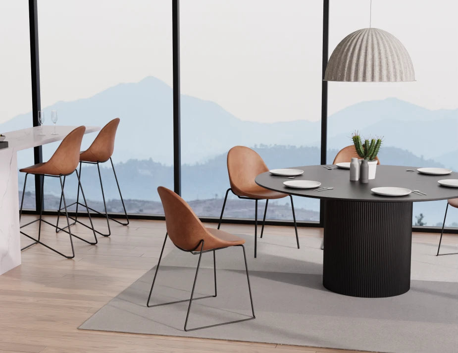 Pebble Stool Brown Upholstered Vintage Seat