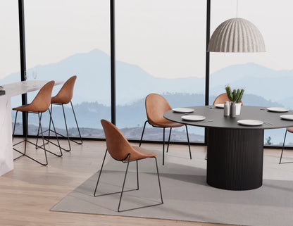 Pebble Stool Brown Upholstered Vintage Seat