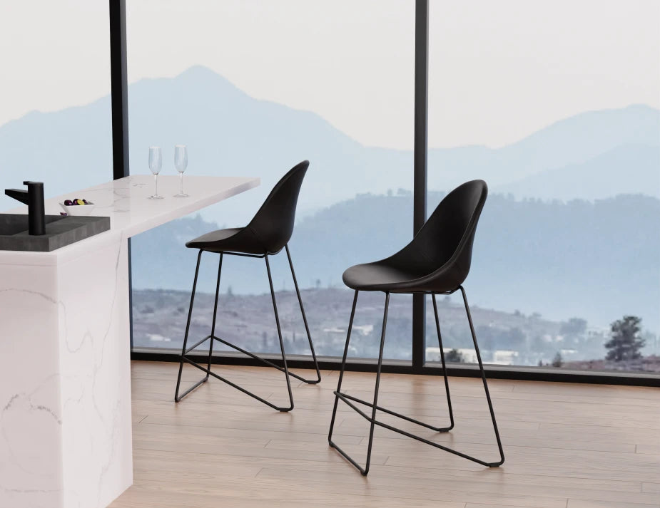 Pebble Stool Black Upholstered Vintage Seat