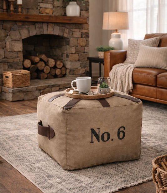 Pemberton Union Jack Leather & Canvas Ottoman 40cm
