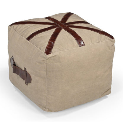Pemberton Union Jack Leather & Canvas Ottoman 40cm