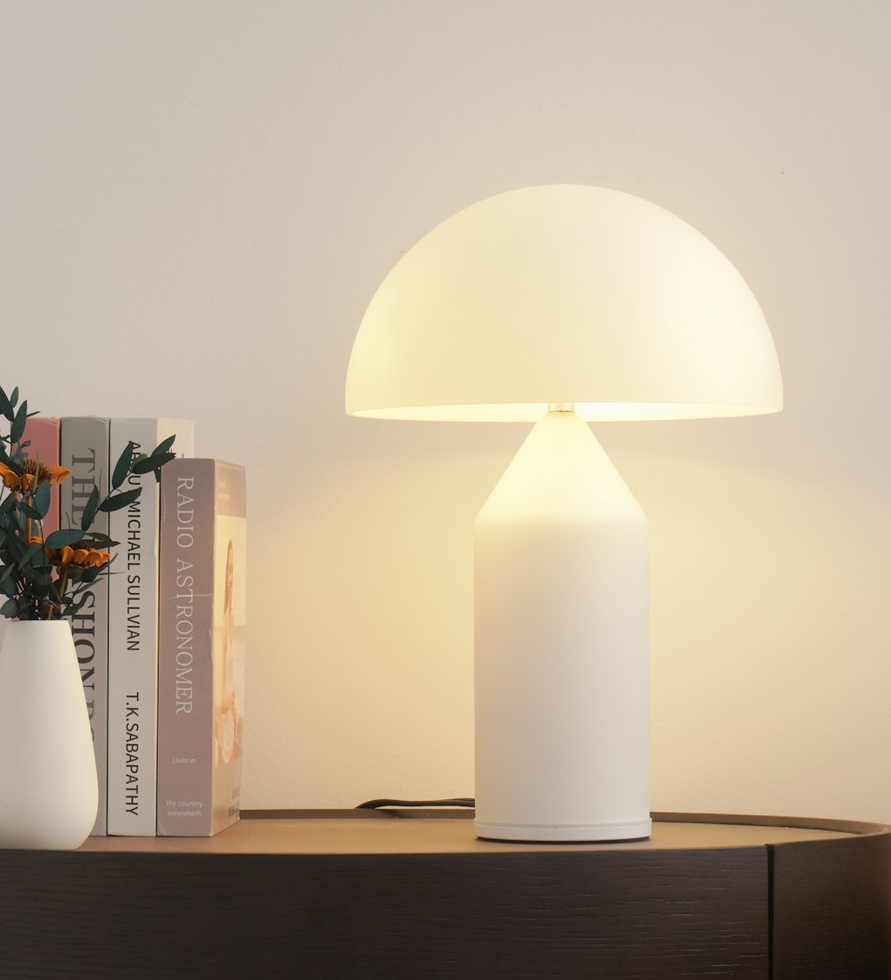 ew-cat Glowing lamp with vase and books
