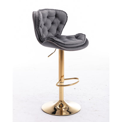 Portia Grey Velvet Swivel Gas Lift Bar Stool