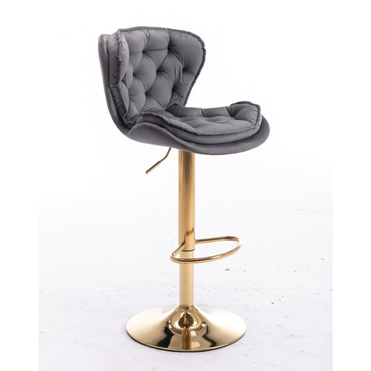 Portia Grey Velvet Swivel Gas Lift Bar Stool