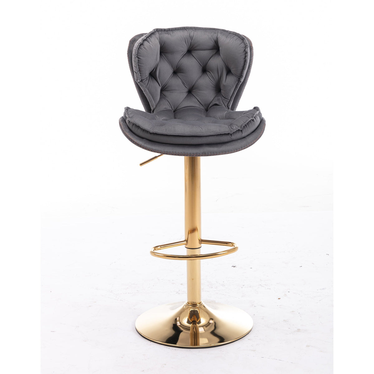 Portia Grey Velvet Swivel Gas Lift Bar Stool