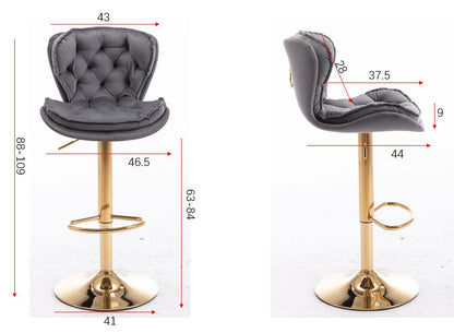 Portia Grey Velvet Swivel Gas Lift Bar Stool